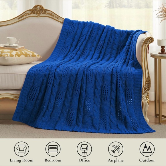 Amélie Home Cable Knitted, Chenille Chunky Knit Throw Blanket,Blue,50 x 60 - NWT - Picture 2 of 8